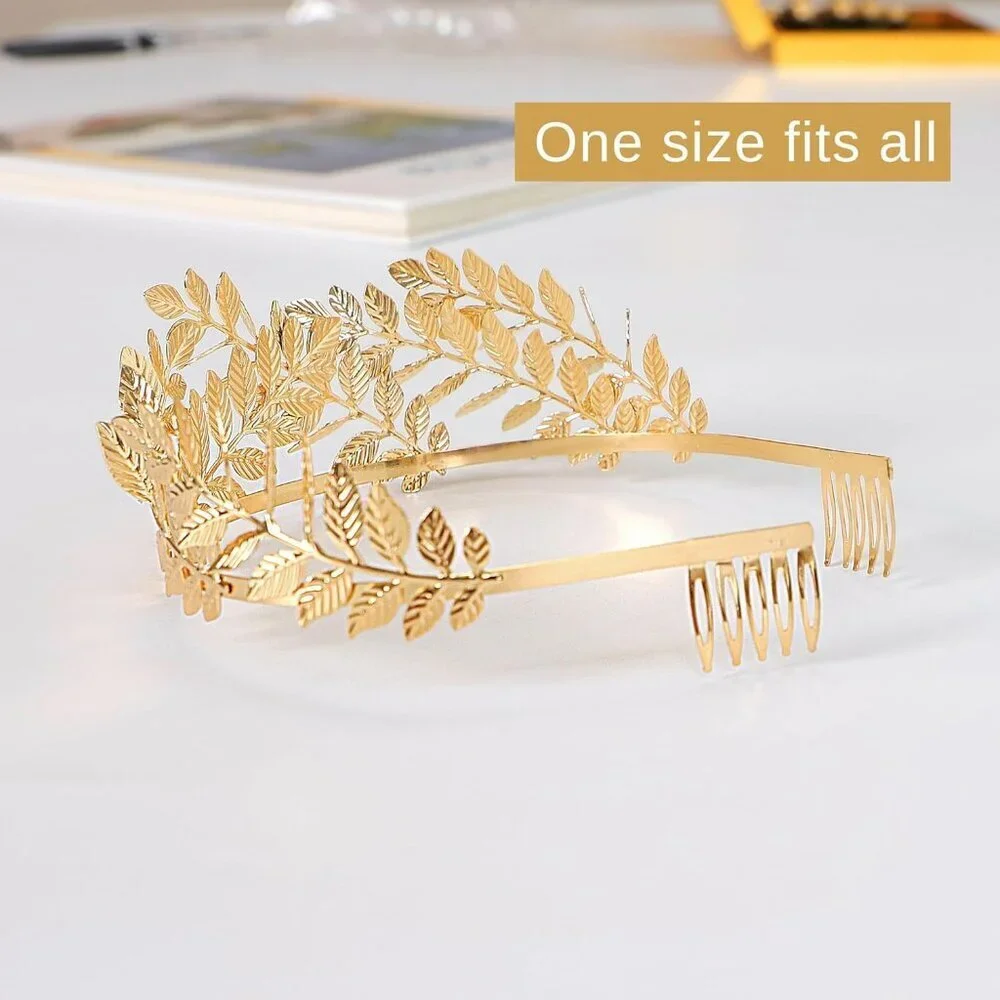 Gold Leaf Crown Laurel Wreath Headband Greek Roman Empress Costume Accessory - Picture 2 of 5